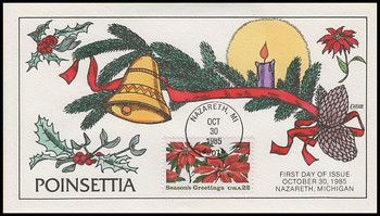 2166 / Poinsettia : Christmas Series Collins Hand-Painted 1985 First Day Cover 2166 / Poinsettia : Christmas Series Collins Hand-Painted 1985 First Day Cover
