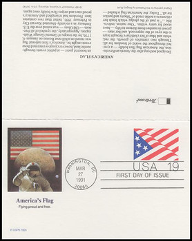 UY40 / 19c + 19c Flag 1991 Fleetwood FDC Reply Postal Card UY40 / 19c + 19c Flag 1991 Fleetwood FDC Reply Postal Card