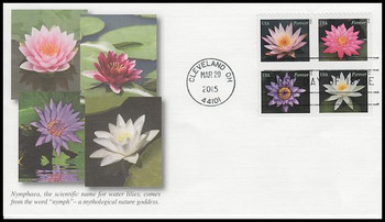 4967a / 49c Water Lilies Block of 4 Fleetwood 2015 First Day Cover 4967a / 49c Water Lilies Block of 4 Fleetwood 2015 First Day Cover