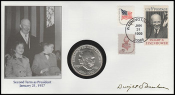 Eisenhower : Second Term As President : Eisenhower Commemorative Silver Dollar Fleetwood 1999 Commemorative Cover #33 Eisenhower : Second Term As President : Eisenhower Commemorative Silver Dollar Fleetwood 1999 Commemorative Cover #33