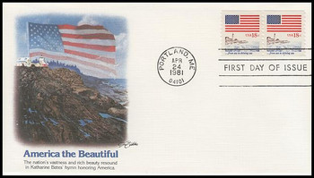 1891 / 18c Flag Over Seacoast Coil Pair PNC #1 Fleetwood 1981 FDC 1891 / 18c Flag Over Seacoast Coil Pair PNC #1 Fleetwood 1981 FDC