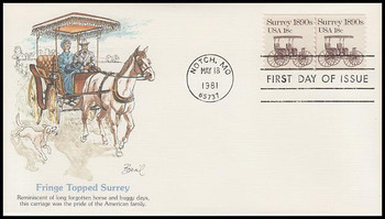 1907 / 18c Surrey : Transportation Series Coil Pair PNC #1 Fleetwood 1981 FDC 1907 / 18c Surrey : Transportation Series Coil Pair PNC #1 Fleetwood 1981 FDC