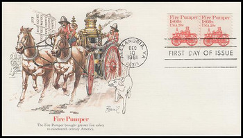 1908 / 20c Fire Pumper : Transportation Series Coil Pair PNC #5 Fleetwood 1981 FDC 1908 / 20c Fire Pumper : Transportation Series Coil Pair PNC #5 Fleetwood 1981 FDC
