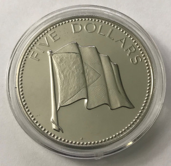 1976 $5 Bahamas 1.25 oz Silver Proof Coin In Capsule KM# 67a 1976 $5 Bahamas 1.25 oz Silver Proof Coin In Capsule KM# 67a