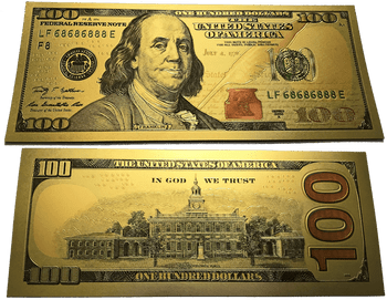 $100 Benjamin Franklin Colorized Gold Foil Polymer Replica Banknote Series 2009 $100 Benjamin Franklin Colorized Gold Foil Polymer Replica Banknote Series 2009