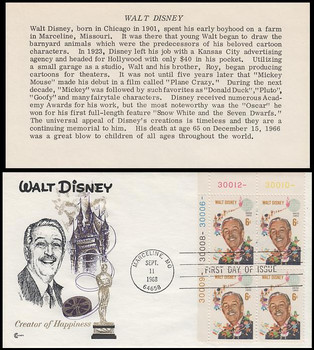 1355 / 6c Walt Disney Plate Block 1968 Cover Craft FDC with Insert Card 1355 / 6c Walt Disney Plate Block 1968 Cover Craft FDC with Insert Card