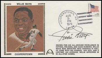 Willie Mays Hall Of Fame Induction 1979 with Autograph Gateway Stamp Silk Cachet Event Cover Willie Mays Hall Of Fame Induction 1979 with Autograph Gateway Stamp Silk Cachet Event Cover