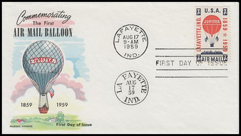 C54 / 7¢ Balloon Jupiter Airmail 1959 Fluegel First Day Cover C54 / 7¢ Balloon Jupiter Airmail 1959 Fluegel First Day Cover