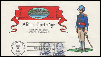 1854 / 11c Alden Partridge Pair : Great Americans Series 1985 Collins Hand-Painted FDC 1854 / 11c Alden Partridge Pair : Great Americans Series 1985 Collins Hand-Painted FDC