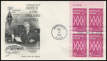 1260 / 5c Amateur Radio Upper Left Plate Block Fleetwood 1964 First Day Cover 1260 / 5c Amateur Radio Upper Left Plate Block Fleetwood 1964 First Day Cover