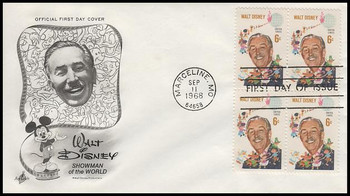 1355 / 6c Walt Disney Block of 4 Artcraft 1968 First Day Cover 1355 / 6c Walt Disney Block of 4 Artcraft 1968 First Day Cover