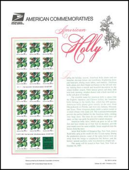 3177a / 32c American Holly Booklet Pane of 20 / 1997 USPS American Commemorative Panel Sealed #530 3177a / 32c American Holly Booklet Pane of 20 / 1997 USPS American Commemorative Panel Sealed #530