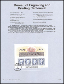 2875 / $2 x 4 Bureau of Engraving and Printing Centennial Souvenir Sheet 1994 USPS # 94-34 Souvenir Page 2875 / $2 x 4 Bureau of Engraving and Printing Centennial Souvenir Sheet 1994 USPS # 94-34 Souvenir Page