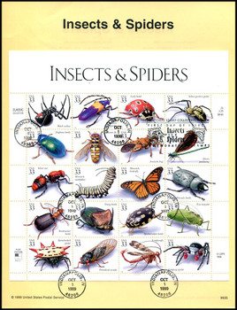 3351 / 33c Insects and Spider Pane of 20 : 1999 USPS #9935 Souvenir Page 3351 / 33c Insects and Spider Pane of 20 : 1999 USPS #9935 Souvenir Page