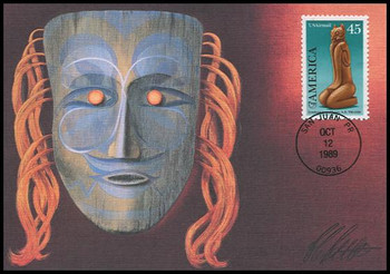 C121 / 45c Southeast Carved Figure, Key Marco Cat, A.D. 700-1450 Airmail Americas Series 1989 Fleetwood First Day of Issue Maximum Card C121 / 45c Southeast Carved Figure, Key Marco Cat, A.D. 700-1450 Airmail Americas Series 1989 Fleetwood First Day of Issue Maximum Card