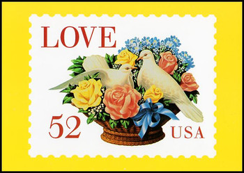 1994 Dove in Bouquet Love Stamp Collectible Postcard Yellow Border 1994 Dove in Bouquet Love Stamp Collectible Postcard Yellow Border