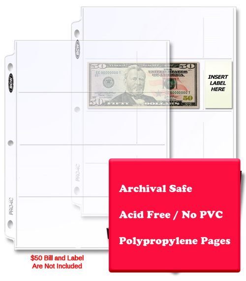 4 Pocket Clear Protector Page for 2 3/4 x 6 3/4 Modern US Currency Bills 4 Pocket Clear Protector Page for 2 3/4 x 6 3/4 Modern US Currency Bills