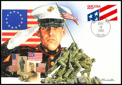 2475 / 25c Plastic Flag PSA America's First Plastic Stamp 1990 Fleetwood First Day of Issue Maximum Card 2475 / 25c Plastic Flag PSA America's First Plastic Stamp 1990 Fleetwood First Day of Issue Maximum Card