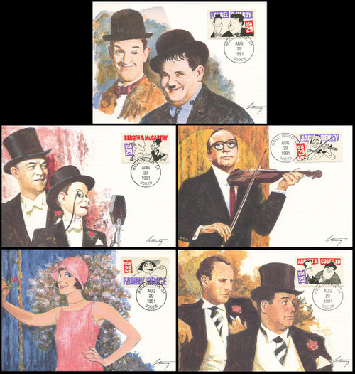 2562 - 2566 / 29c Comedians Set of 5 Fleetwood 1991 First Day of Issue Maximum Card 2562 - 2566 / 29c Comedians Set of 5 Fleetwood 1991 First Day of Issue Maximum Card