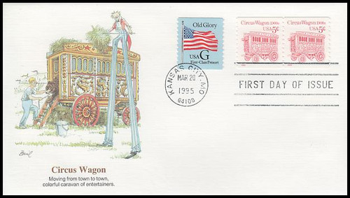 2452D / 5c Circus Wagon Clown 1900s Coil Pair 1995 Fleetwood FDC 2452D / 5c Circus Wagon Clown 1900s Coil Pair 1995 Fleetwood FDC