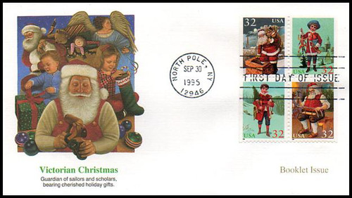 3007b / 32c Santa and Children Booklet Issue Block of 4 Christmas Series 1995 Fleetwood FDC 3007b / 32c Santa and Children Booklet Issue Block of 4 Christmas Series 1995 Fleetwood FDC