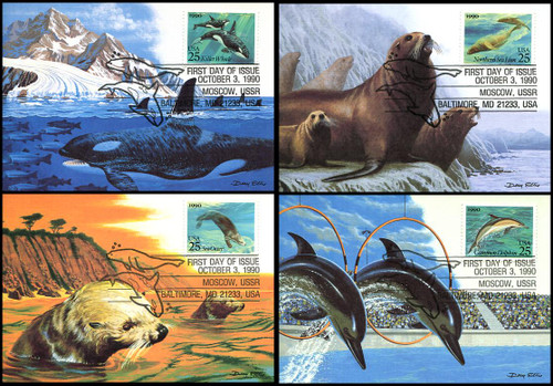 2508 - 2511 / 25c Sea Creatures Set of 4 Fleetwood 1990 First Day of Issue Maximum Card 2508 - 2511 / 25c Sea Creatures Set of 4 Fleetwood 1990 First Day of Issue Maximum Card