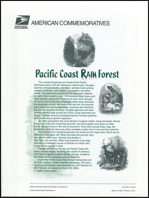 3378 / 33c Pacific Coast Rain Forest Sheet of 10 ( 2 Panel Set ) 2000 USPS American Commemorative Panel Sealed #596 3378 / 33c Pacific Coast Rain Forest Sheet of 10 ( 2 Panel Set ) 2000 USPS American Commemorative Panel Sealed #596