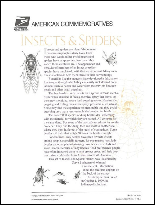 3351 / 33c Insects and Spiders Sheet of 20 ( 2 Panel Set ) 1999 USPS American Commemorative Panel Sealed #584 3351 / 33c Insects and Spiders Sheet of 20 ( 2 Panel Set ) 1999 USPS American Commemorative Panel Sealed #584