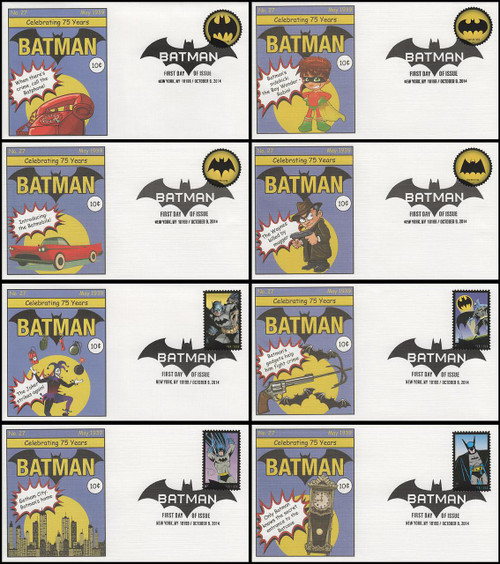 4928 - 4935 / 49c Batman Set of 8 Fleetwood 2014 First Day Covers 4928 - 4935 / 49c Batman Set of 8 Fleetwood 2014 First Day Covers