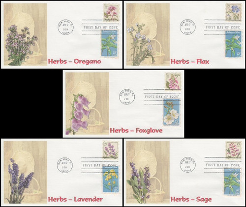 4505 - 4509 / 29c Herbs Sheet Set of 5 Fleetwood 2011 FDCs Set #2 4505 - 4509 / 29c Herbs Sheet Set of 5 Fleetwood 2011 FDCs Set #2