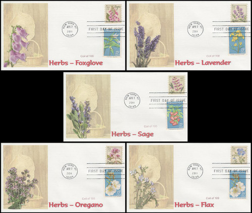 4513 - 4517 / 29c Herbs Coil Singles Set of 5 Fleetwood 2011 FDCs Set #3 4513 - 4517 / 29c Herbs Coil Singles Set of 5 Fleetwood 2011 FDCs Set #3