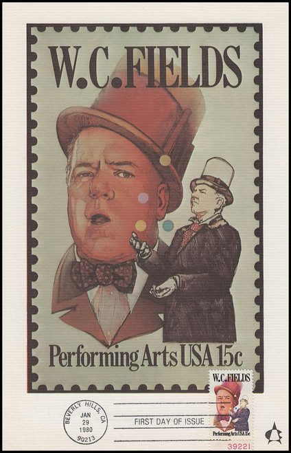 1803 / 15c W. C. Fields : Performing Arts Series 1980 Andrews Cachet Maxi Card FDC 1803 / 15c W. C. Fields : Performing Arts Series 1980 Andrews Cachet Maxi Card FDC