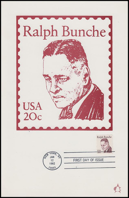 1860 / 20c Ralph Bunche : Great Americans Series 1982 Andrews Cachet Maxi Card FDC 1860 / 20c Ralph Bunche : Great Americans Series 1982 Andrews Cachet Maxi Card FDC