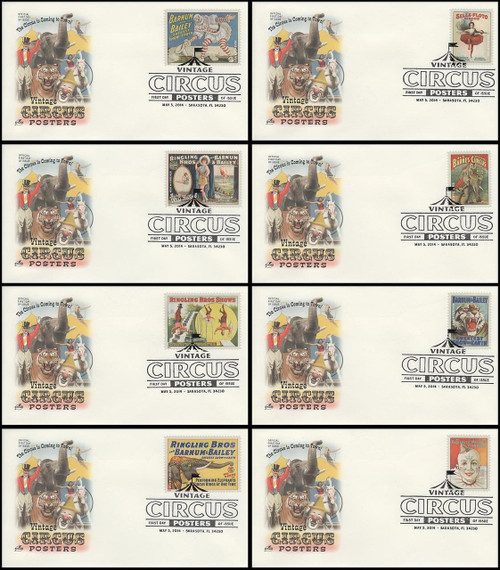 4898 - 4905 / 49c Vintage Circus Posters Set of 8 Artcraft 2014 First Day Covers 4898 - 4905 / 49c Vintage Circus Posters Set of 8 Artcraft 2014 First Day Covers