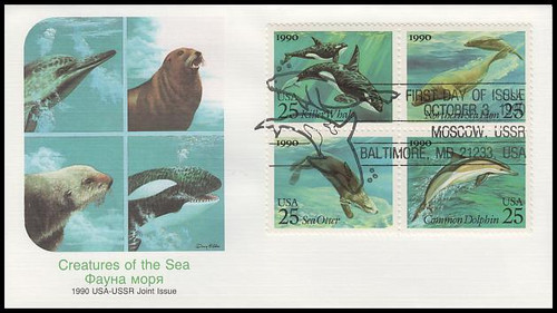 2511a / 25c Sea Creatures Se-Tenant Block of 4 Fleetwood 1990 First Day Cover 2511a / 25c Sea Creatures Se-Tenant Block of 4 Fleetwood 1990 First Day Cover