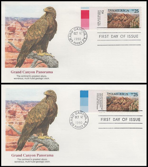 2512 / 25c Grand Canyon With Tabs : Americas Series Set Of 2 Fleetwood 1990 First Day Covers 2512 / 25c Grand Canyon With Tabs : Americas Series Set Of 2 Fleetwood 1990 First Day Covers