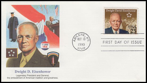 2513 / 25c Dwight David Eisenhower 1990 Fleetwood First Day Cover 2513 / 25c Dwight David Eisenhower 1990 Fleetwood First Day Cover