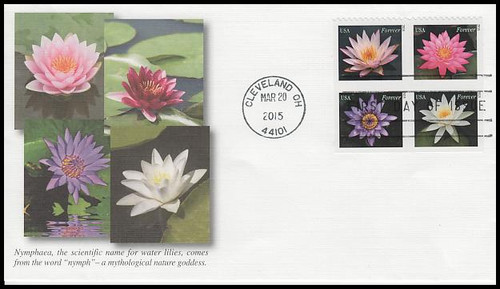 4967a / 49c Water Lilies Block of 4 Fleetwood 2015 First Day Cover 4967a / 49c Water Lilies Block of 4 Fleetwood 2015 First Day Cover