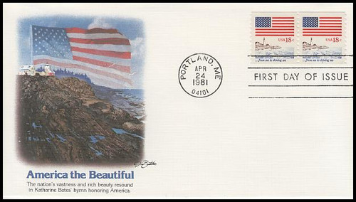 1891 / 18c Flag Over Seacoast Coil Pair PNC #1 Fleetwood 1981 FDC 1891 / 18c Flag Over Seacoast Coil Pair PNC #1 Fleetwood 1981 FDC