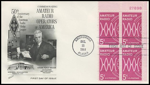 1260 / 5c Amateur Radio Upper Right Plate Block Fleetwood 1964 First Day Cover 1260 / 5c Amateur Radio Upper Right Plate Block Fleetwood 1964 First Day Cover
