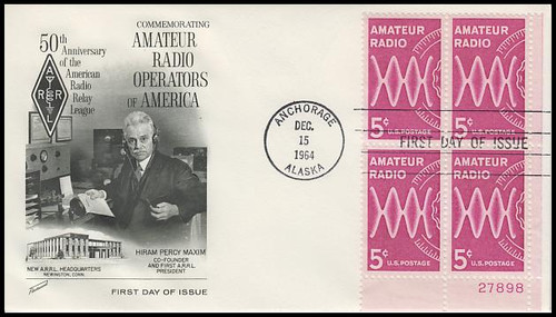 1260 / 5c Amateur Radio Lower Right Plate Block Fleetwood 1964 First Day Cover 1260 / 5c Amateur Radio Lower Right Plate Block Fleetwood 1964 First Day Cover