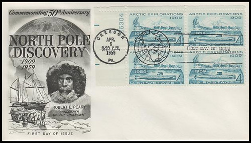 1128 / 4c Arctic Explorations Plate Block Fleetwood 1959 First Day Cover 1128 / 4c Arctic Explorations Plate Block Fleetwood 1959 First Day Cover