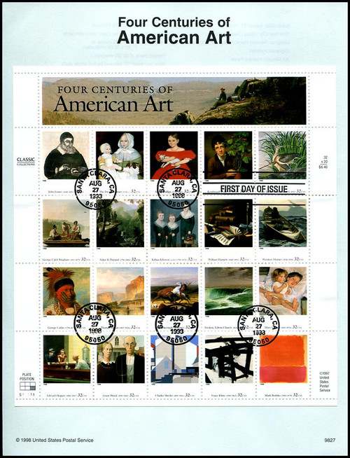 3236 / 32c Four Centuries of American Art Pane of 20 : 1998 USPS #9827 Souvenir Page 3236 / 32c Four Centuries of American Art Pane of 20 : 1998 USPS #9827 Souvenir Page