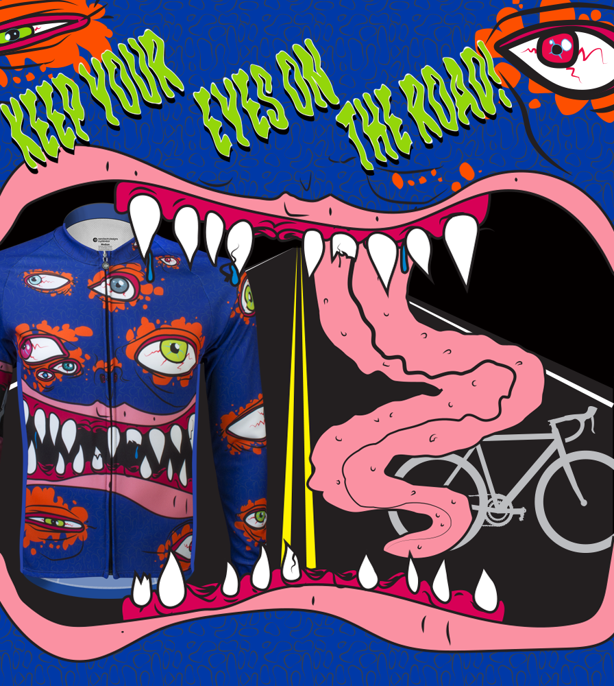 Eyes on road Halloween cycling jersey