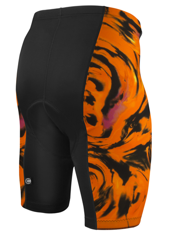 Men's Orange Wave Wild Print Padded Bike Shorts by Aero Tech Designs