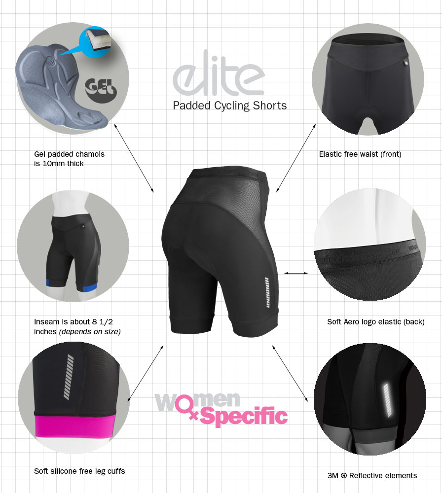 high performance ATD womens elite long distance bike shorts features