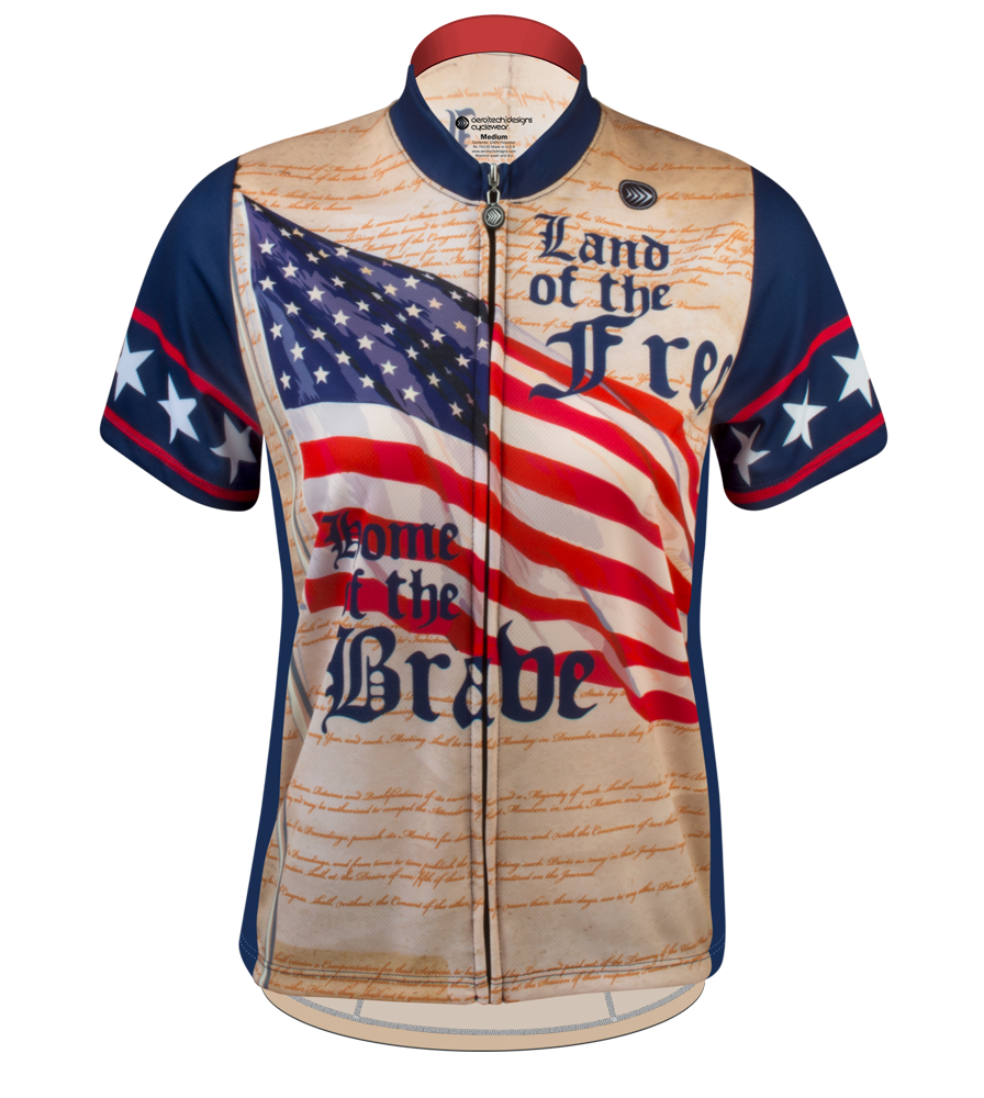 women's USA patriotic cycling jersey in red white and blue