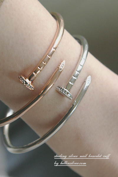 CZ Rose Gold Nail Cuff Bracelet Sterling Silver