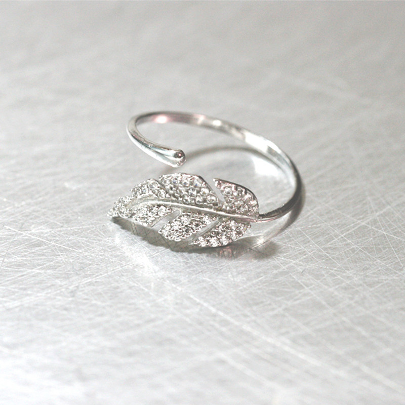 White Gold CZ Olive Leaf Bypass Ring Sterling Silver from kellinsilver.com