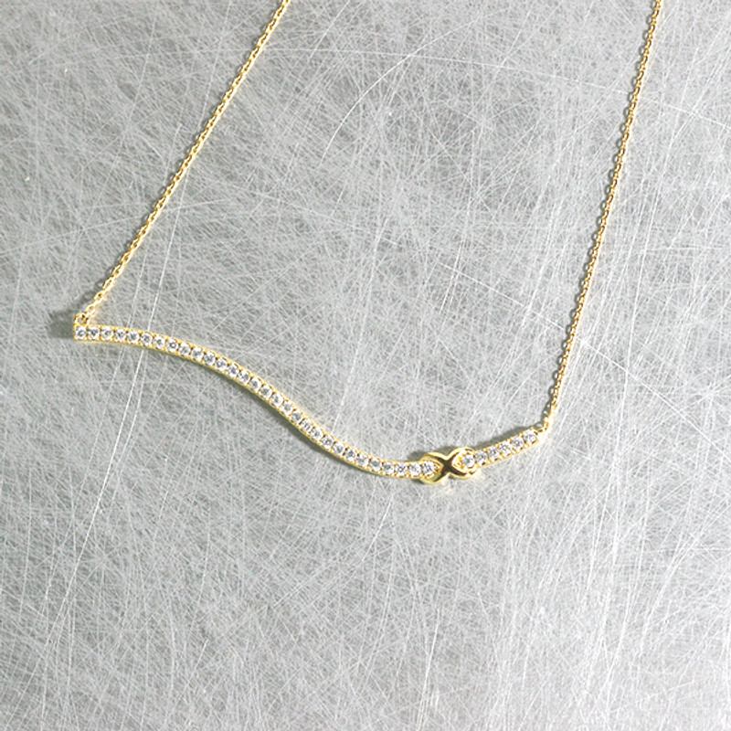 Yellow Gold CZ Infinity Wave Bar Necklace Sterling Silver from kellinsilver.com